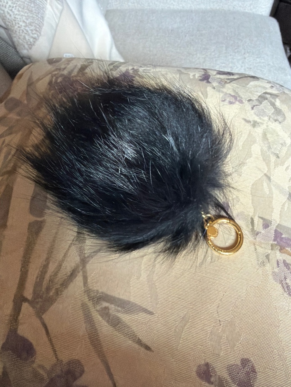 Michael Kors Black Fur Pom Pom with gold hardware - purse charm or keychain